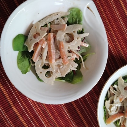 根菜三昧～の食物繊維たっぷりサラダでした　地上よりも（葉物野菜）地下の（根菜野菜）を摂りなさいと言われたばかり。。。我が家にピッタリのレシピ見つけて感謝です